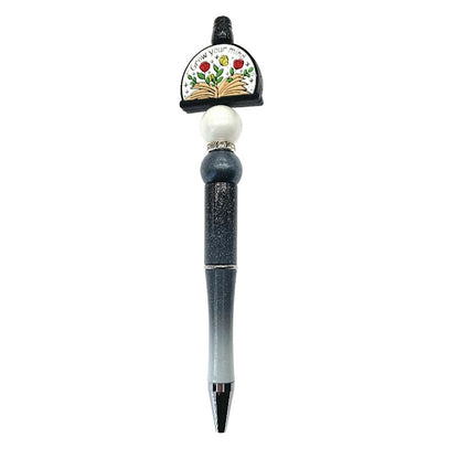 20pcs Silicone Focal Beads Grow Your Mind Open Book with Flowers 3