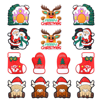 20pcs Silicone Focal Beads Christmas Tree House Kitty Santa and Snowman