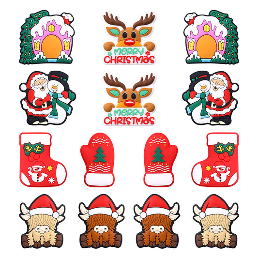 20pcs Silicone Focal Beads Christmas Tree House Kitty Santa and Snowman