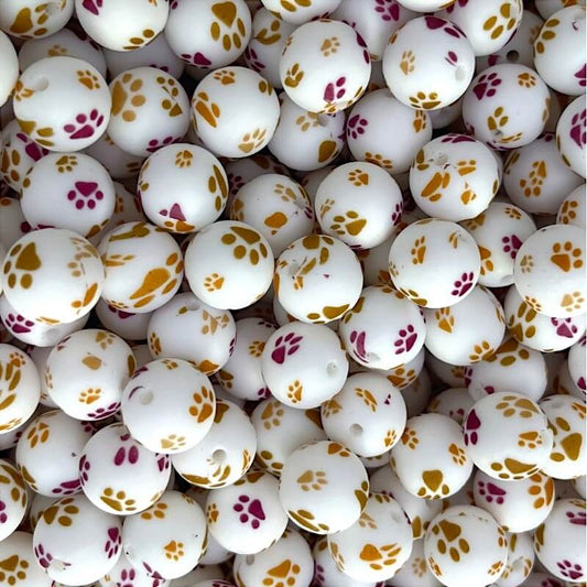 50pcs 15mm Golden Rose Dog Claw Print Silicone Beads