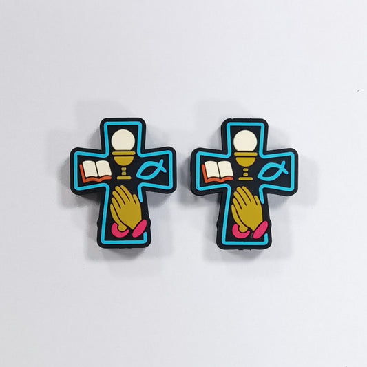 20Pcs Silicone Focal Beads Encourage Crosses Raised Design