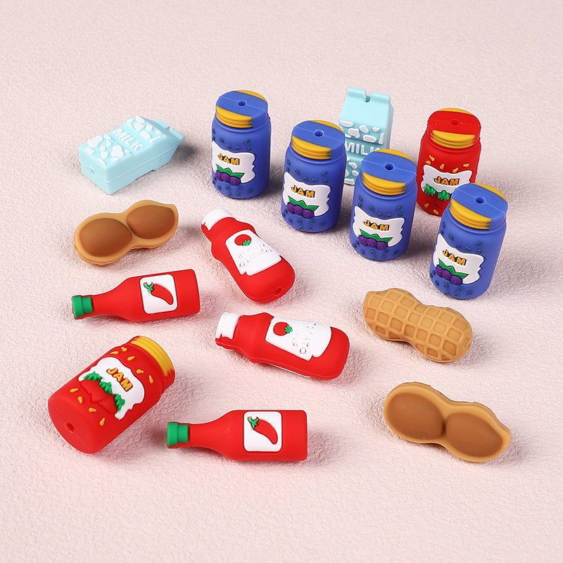 20Pcs Silicone 3D Focal Beads Jam Bottle Milk Carton Chili Sauce Design 3