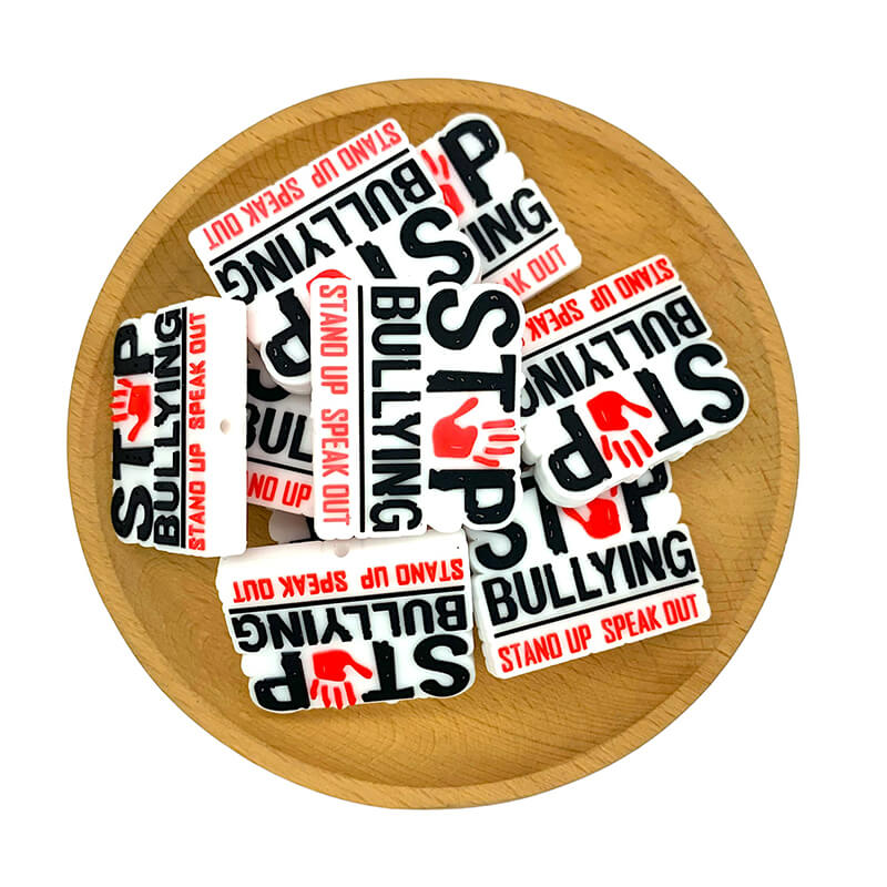 Large Silicone Focal Beads Stop Bullying Stand Up Speak Out Printed Text 2