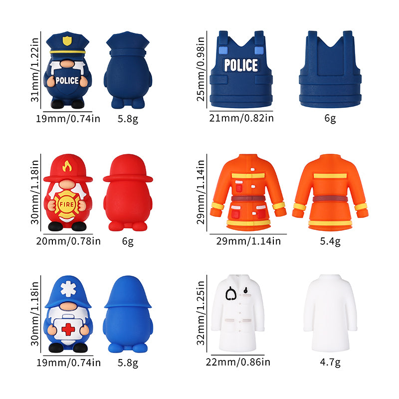 20Pcs Silicone 3D Focal Beads Doctor Police Firefighter Career Medical Theme 10