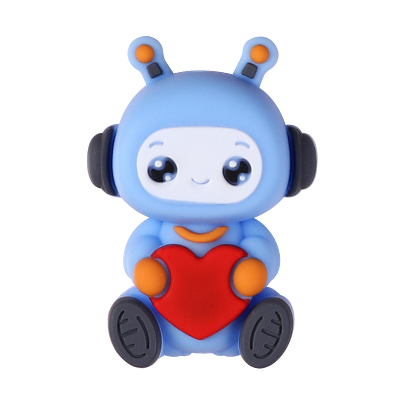 20Pcs Silicone 3D Focal Beads Love Robot Holding Heart and Front Facing 13