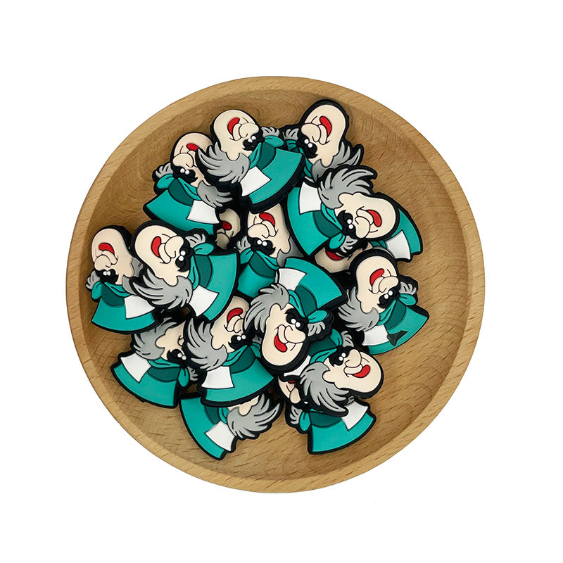 20pcs Silicone Focal Beads Man with Green Top Hat Face Detail 2