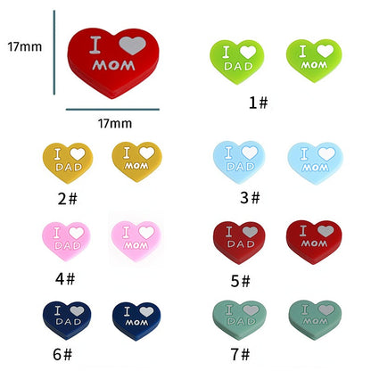 50pcs Silicone Focal Beads Love Heart Printed Text Design 3