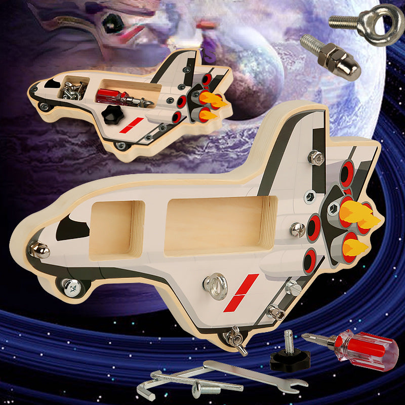 Wooden Montessori Toys Simulation Screw Spacecraft for Kids 2