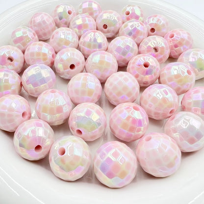 10pcs 16mm UV Finish Acrylic Plaid Round Beads DIY Bracelet Making 8