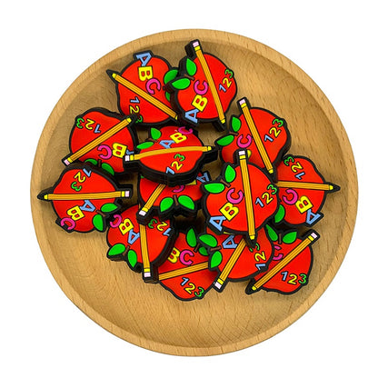 20pcs Silicone Focal Beads ABC Apple with Pencil Design 2