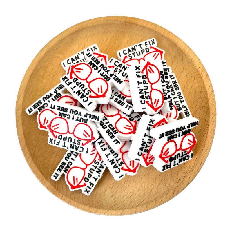 20pcs Silicone Focal Beads Glass Design Red Glasses with Text 2