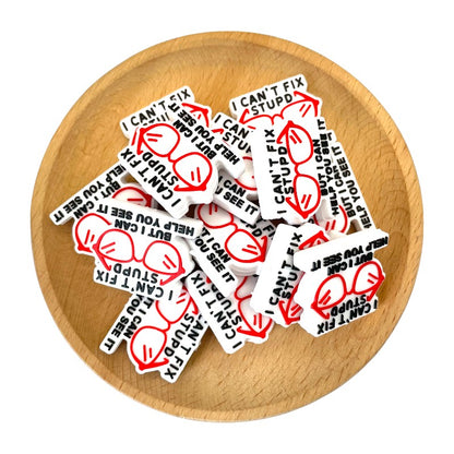 20pcs Silicone Focal Beads Glass Design Red Glasses with Text 2