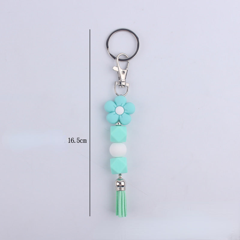 Flower Silicone Bead Keychain with Tassel Charm Accessory 5