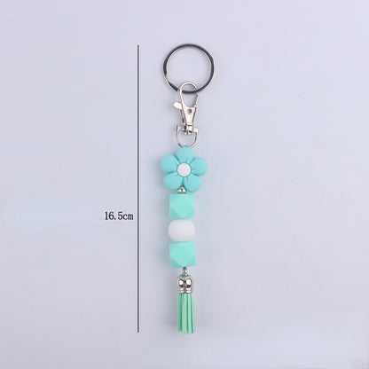 Flower Silicone Bead Keychain with Tassel Charm Accessory 5