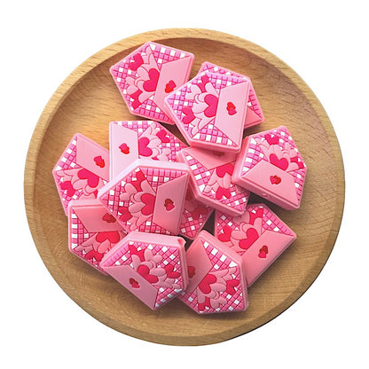 20pcs Silicone Focal Beads Valentine Heart Envelope with Hearts 2