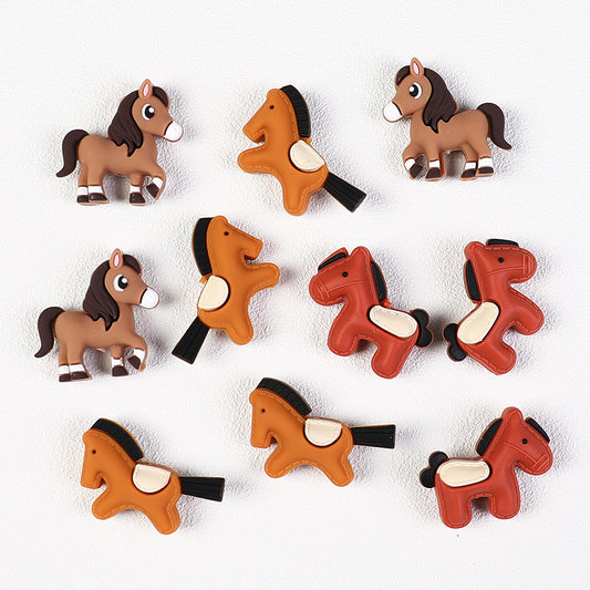 20Pcs Silicone 3D Focal Beads Brown Yellow Pony Side Profile