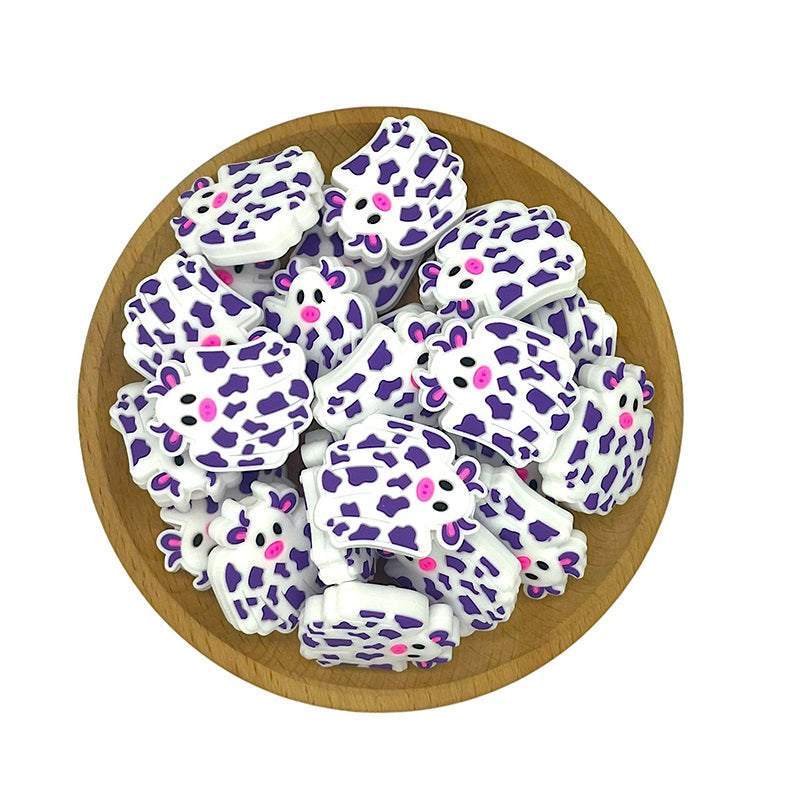 20pcs Silicone Focal Beads Halloween Cow Ghost Purple Spot Design 2