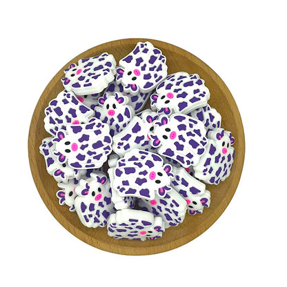 20pcs Silicone Focal Beads Halloween Cow Ghost Purple Spot Design 2