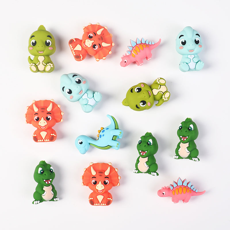 20Pcs Silicone 3D Focal Beads Cartoon Dinosaur Front Facing 2