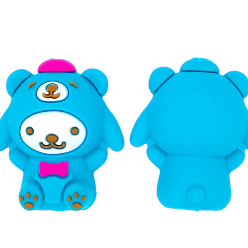 Silicone 3D Focal Beads Blue Bear with Pink Bow Detail
