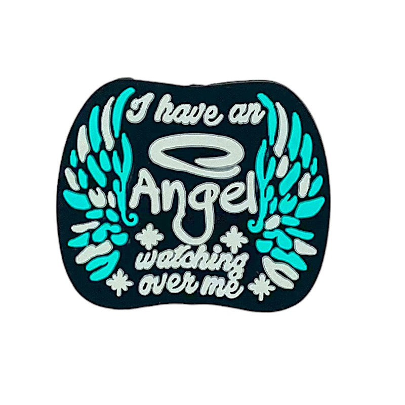Silicone Focal Beads Angel Wings with I Have An Angel Watching Over Me Text