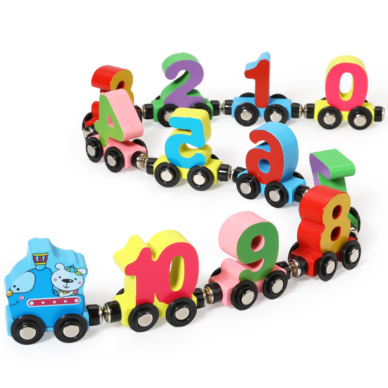 Wooden Building Blocks Magnetic Digital Letters Educational Toy Car