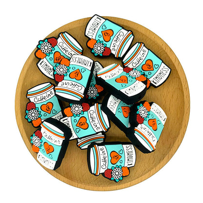 Silicone Focal Beads Caffeine and Kindness Coffee Cup with Flowers 2