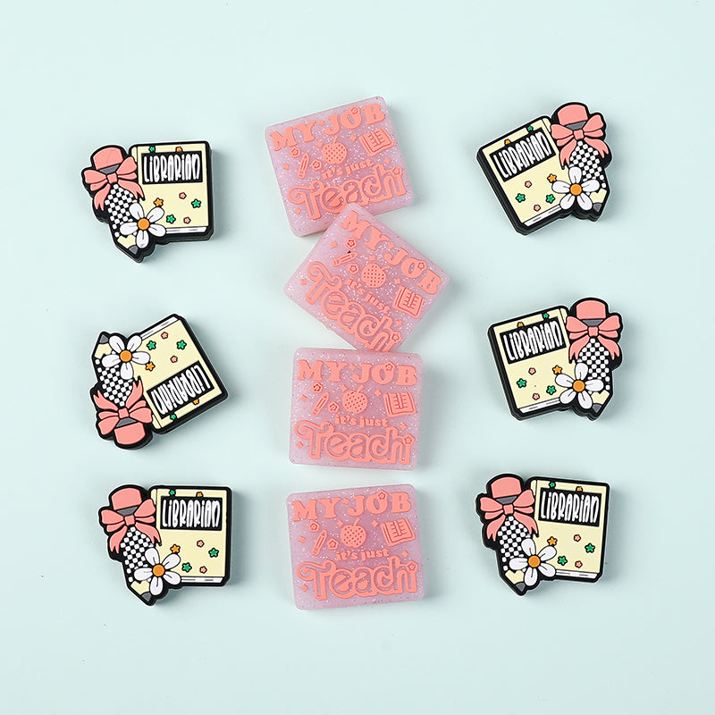 20Pcs Silicone Focal Beads Library Reed Duck Book and Quote Designs 8