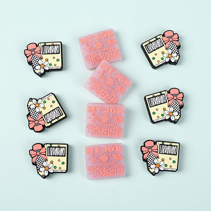 20Pcs Silicone Focal Beads Library Reed Duck Book and Quote Designs 8