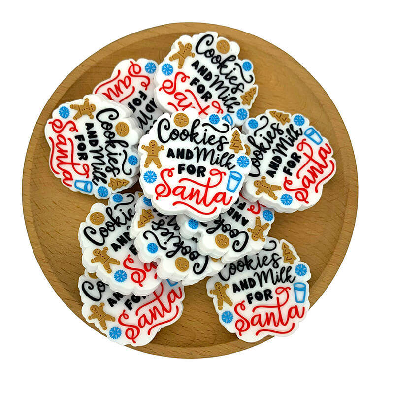 Silicone 3D Focal Beads Christmas Cookies Milk for Santa Printed Text 2
