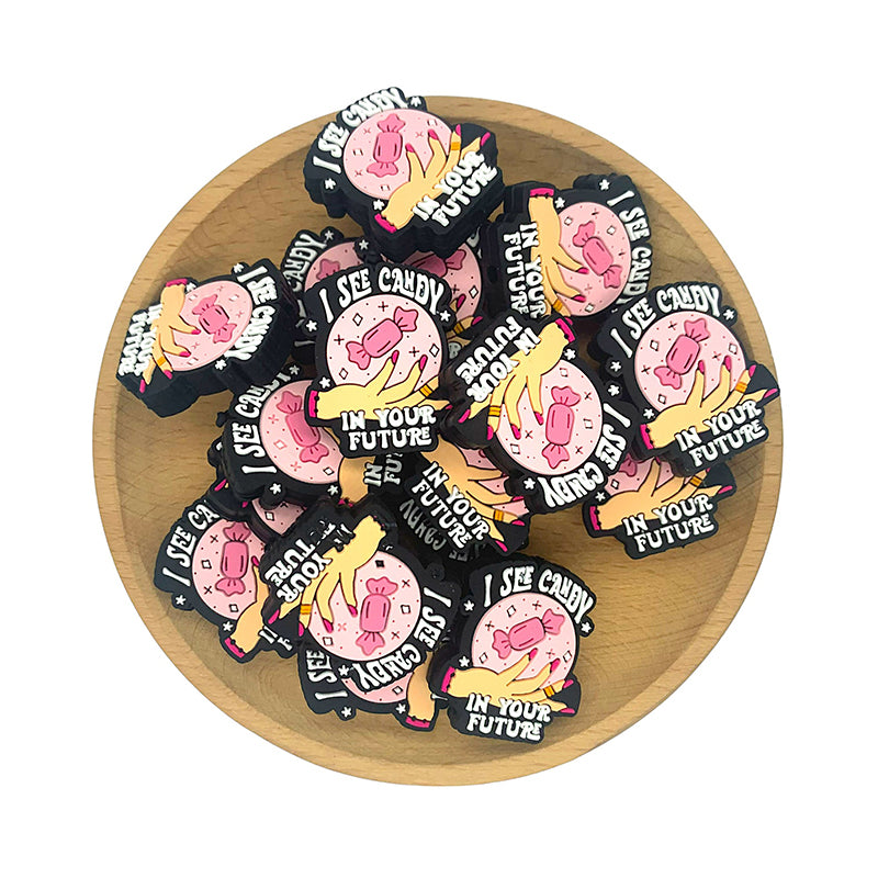 20pcs Silicone Focal Beads Candy Fortune Hand with Crystal Ball 2