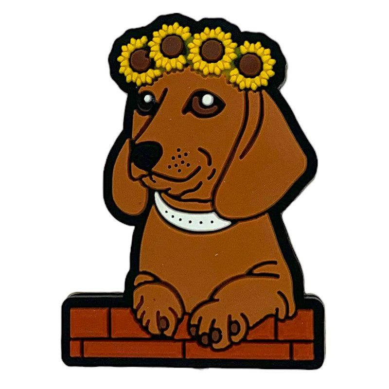 20pcs Silicone Focal Beads Brown Dog with Daisy Flower Crown