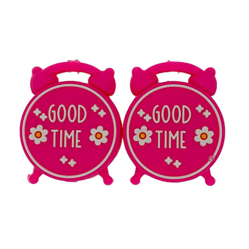 Silicone 3D Focal Beads Good Time Clock Text Print