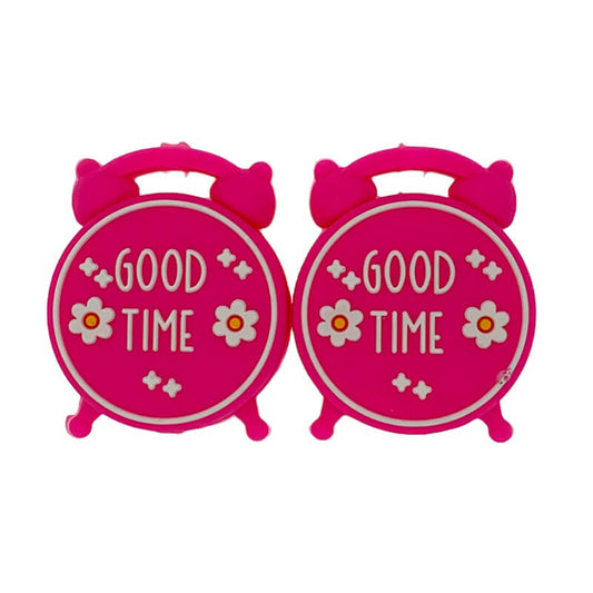 Silicone 3D Focal Beads Good Time Clock Text Print