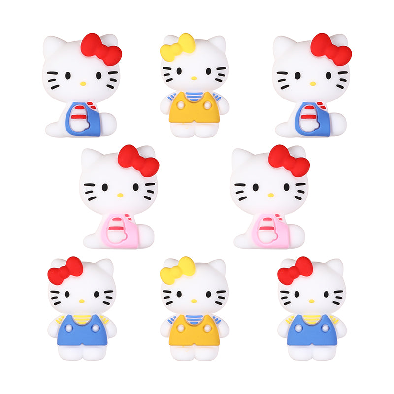 20Pcs Silicone 3D Focal Beads White Cat No Mouth Red Bow Wearing Clothes 9
