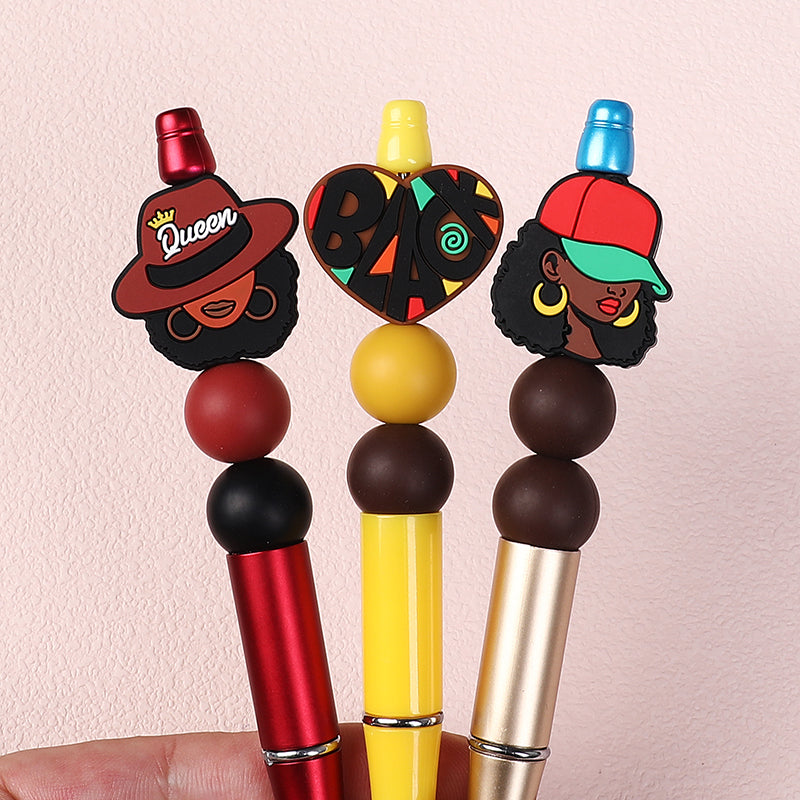 20pcs Silicone Focal Beads Black Girl Wearing Hat and Afro Hairstyle 8
