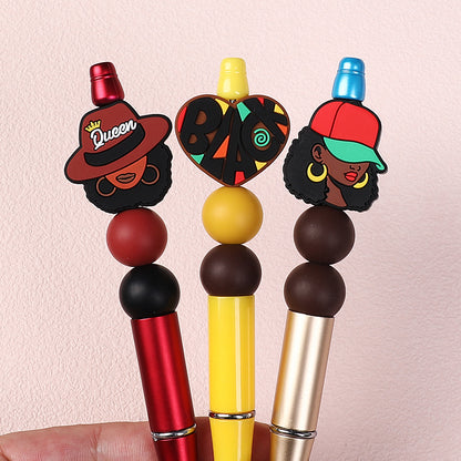 20pcs Silicone Focal Beads Black Girl Wearing Hat and Afro Hairstyle 8