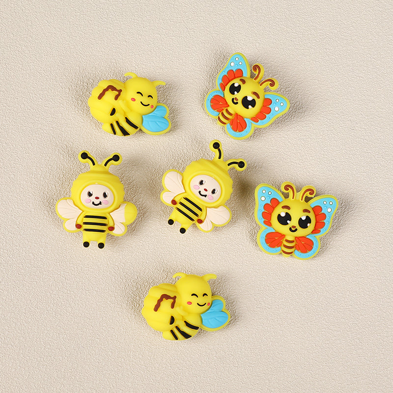 Silicone 3D Focal Beads Bee Butterfly with Smiling Faces 2