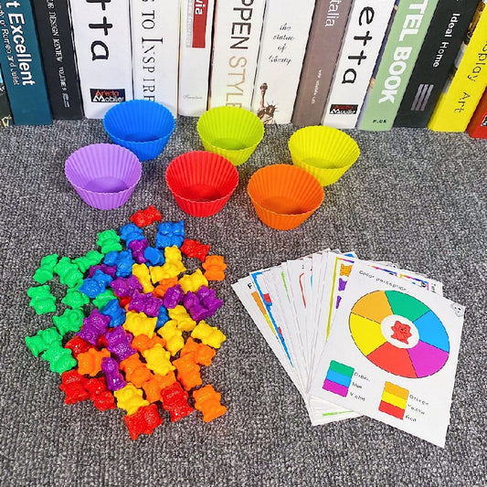 Color Sorting Montessori Toys Wooden Bear Counters for Toddlers