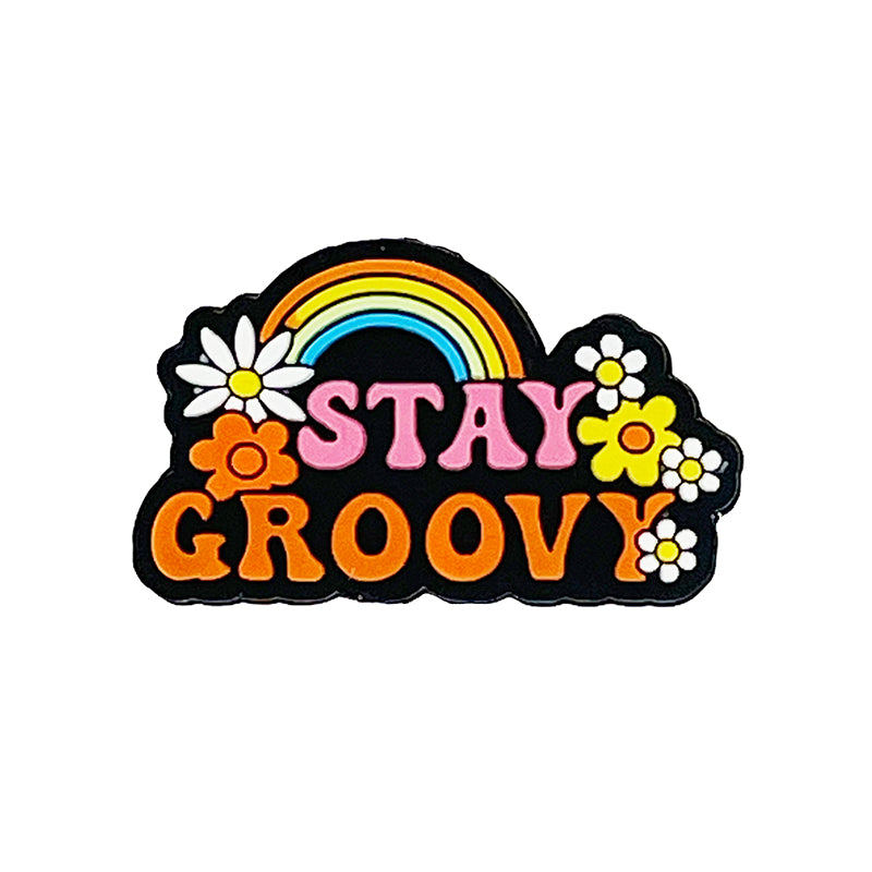 20pcs Silicone Focal Beads Stay Groovy Rainbow Flowers Design