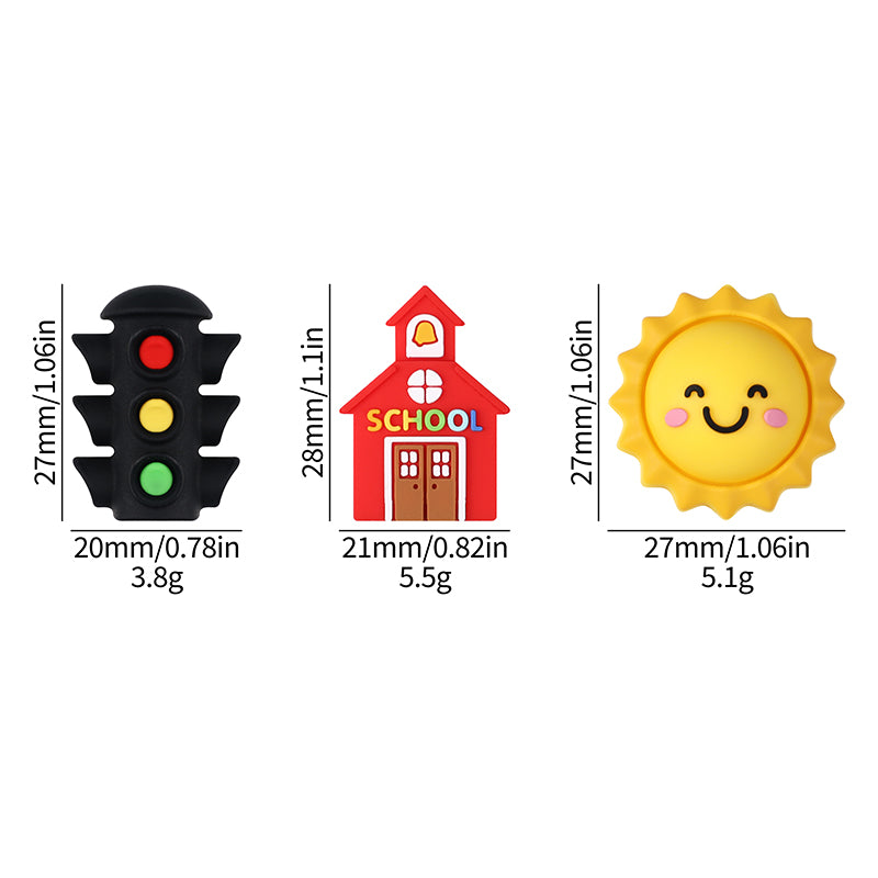 20Pcs Silicone 3D Focal Beads Traffic Light Sun School Front Facing 7