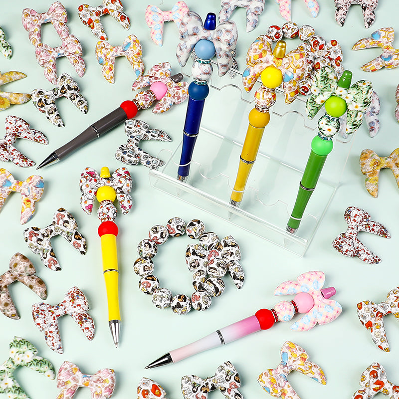 10Pcs Silicone 3D Focal Beads Colorful Bow Printed Shape 4