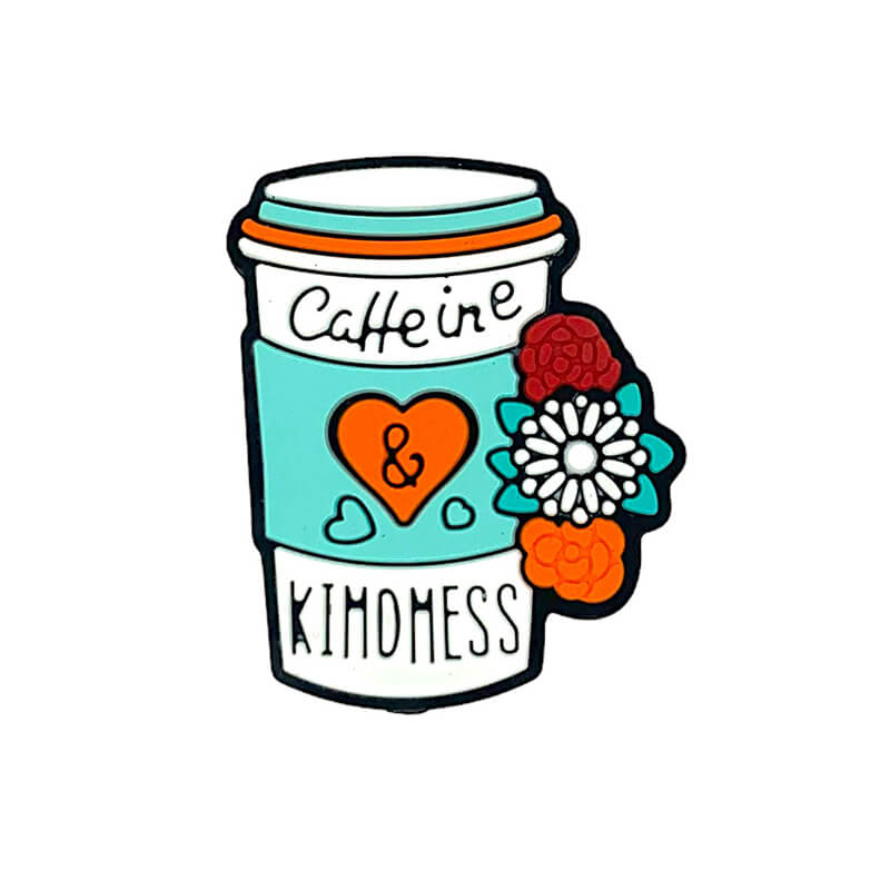 Silicone Focal Beads Caffeine and Kindness Coffee Cup with Flowers