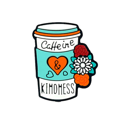 Silicone Focal Beads Caffeine and Kindness Coffee Cup with Flowers
