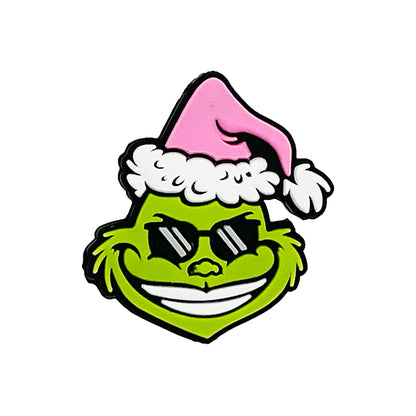 20pcs Silicone Focal Beads Green Furry Character Scowling Face Wearing Santa Hat 2