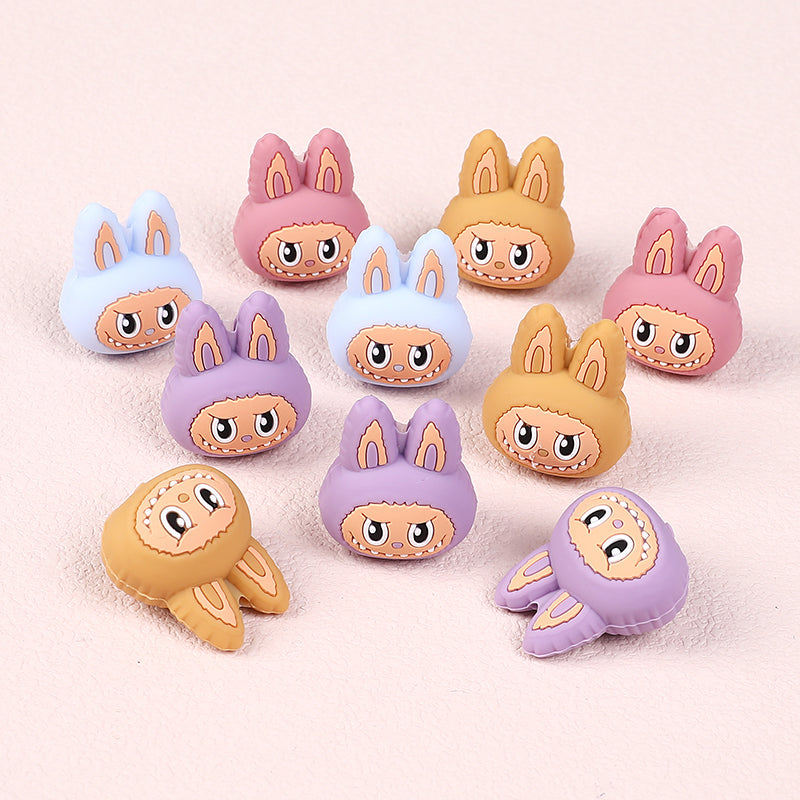 20Pcs Silicone 3D Focal Beads Bunny Character Face with Long Ears 4