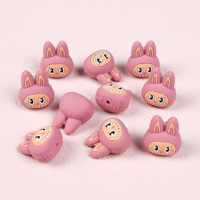 20Pcs Silicone 3D Focal Beads Pink Bunny Character Front Facing 2