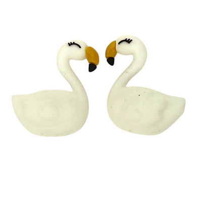 Silicone 3D Focal Beads Pink White Smiling Swan Facing Beak Detail 2