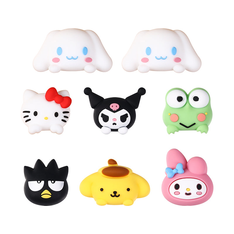 20Pcs Silicone 3D Focal Beads White Cat Round Head with Bow and Pink Rabbit Hood 10