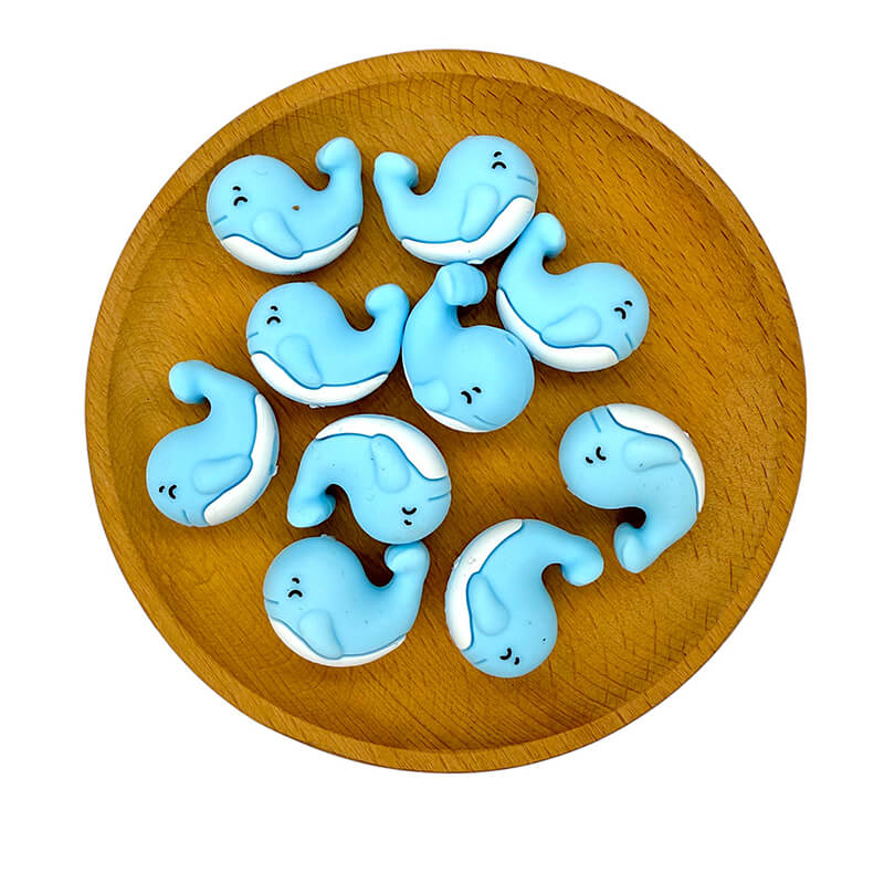 20Pcs Silicone 3D Focal Beads Baby Blue Whale Side Profile 2